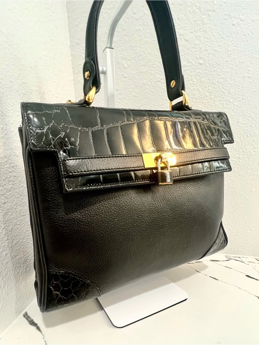 Due Fratelli Genuine Leather Kelly Style Satchel Crossbody Black Made in Canada